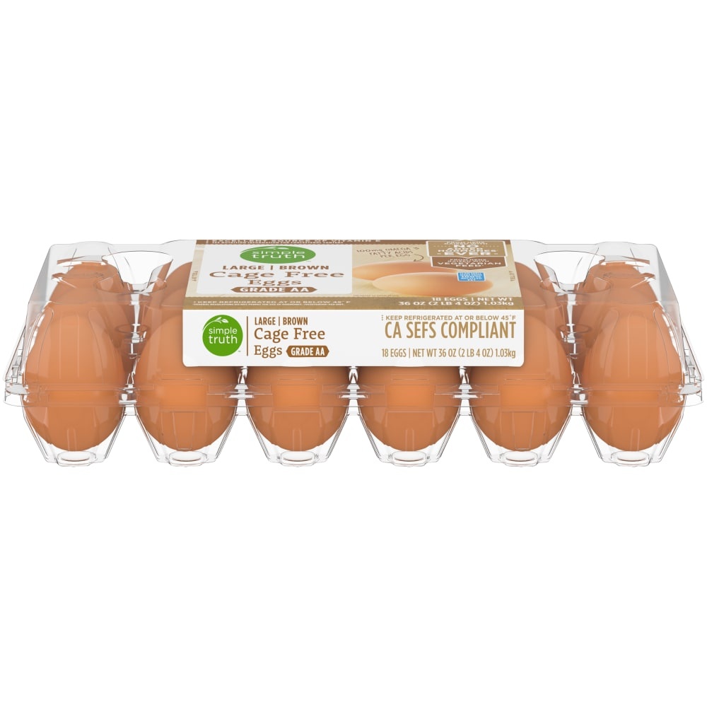 slide 1 of 1, Simple Truth Cage Free Large Brown Eggs Grade AA, 18 ct