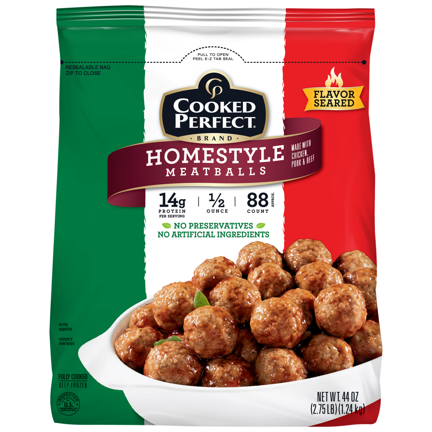 slide 1 of 4, Cooked Perfect Homestyle Meatballs, 2.75 lb