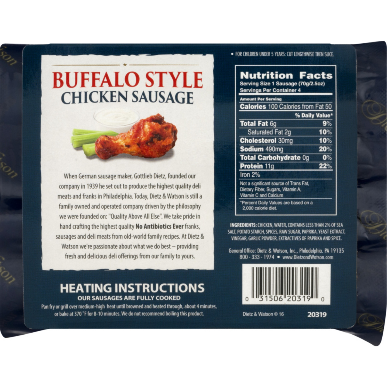 slide 2 of 2, Dietz & Watson Pork Free Buffalo Style Chicken Sausage 10 oz, 10 oz