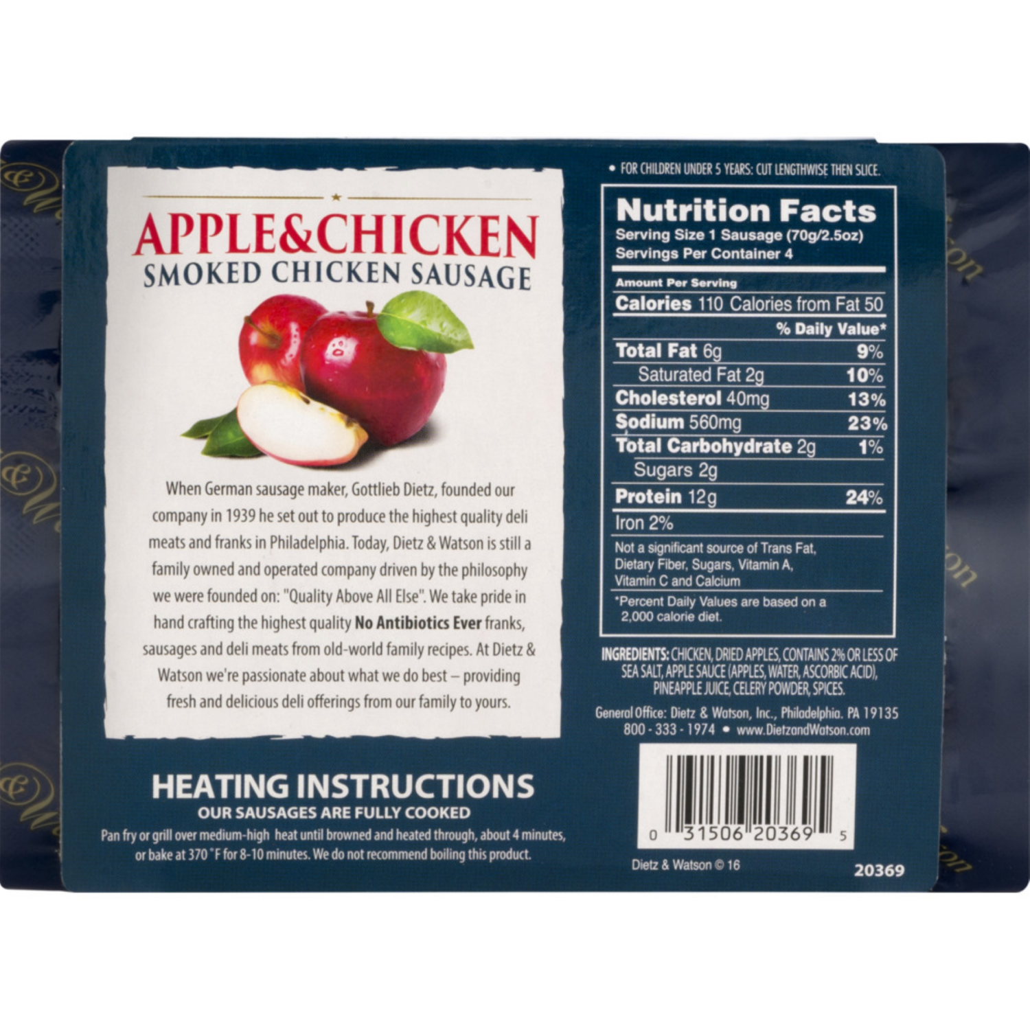 slide 2 of 2, Dietz & Watson Pork Free Apple Chicken Sausage 10 oz, 10 oz