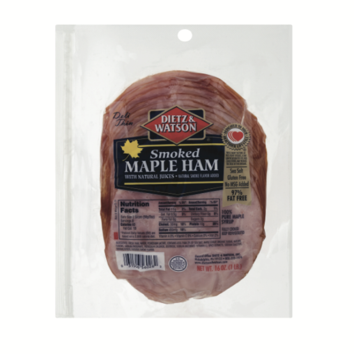 slide 1 of 1, Dietz & Watson Smoked Maple Ham, 16 oz, 16 oz