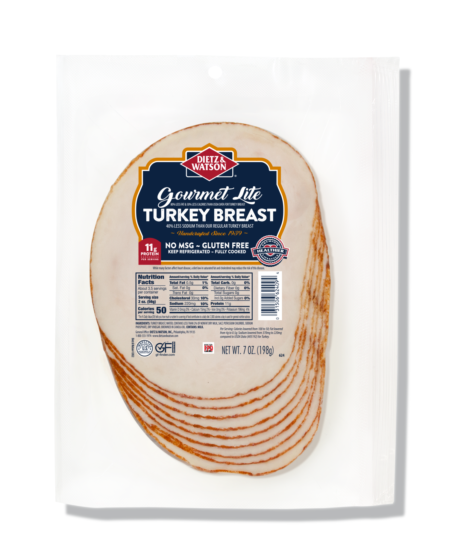 slide 1 of 5, Dietz & Watson Pre-Sliced Gourmet Lite Turkey Breast 7oz, 7 oz