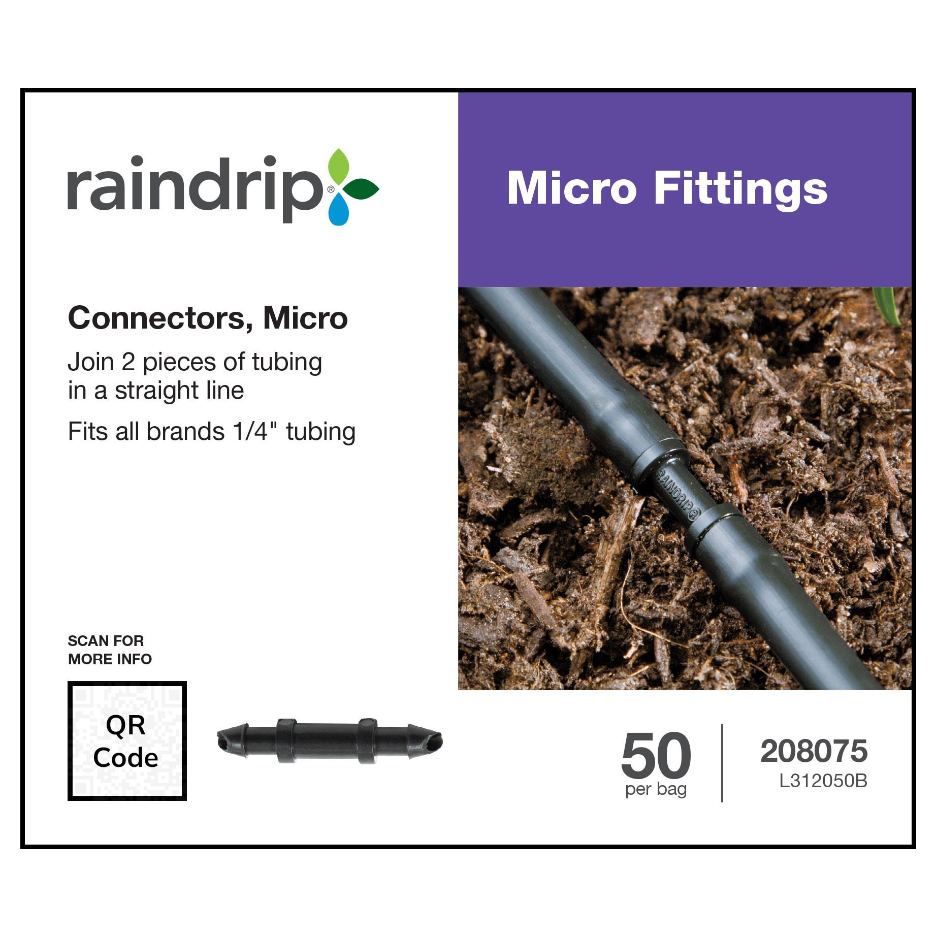 slide 2 of 4, Raindrip 1/4-in Plastic Barbed Drip Irrigation Coupling 50 -Pack, 1 ct