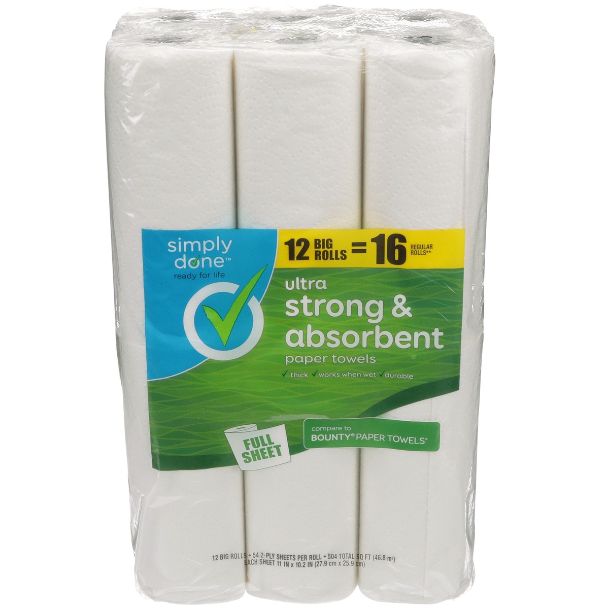 slide 1 of 1, Simply Done Ultra Strong & Absorbent Full Sheet Big Rolls Paper Towels, 12 ct