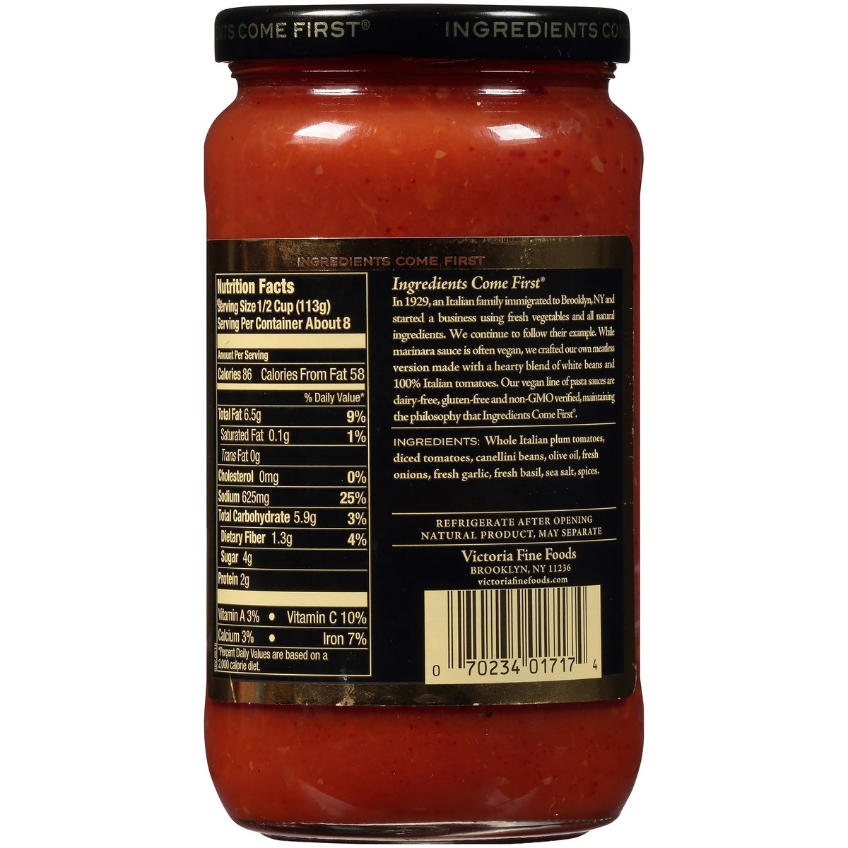 slide 3 of 11, Victoria Vegan White Bean Marinara Meatless Sauce 18 oz. Jar, 18 oz