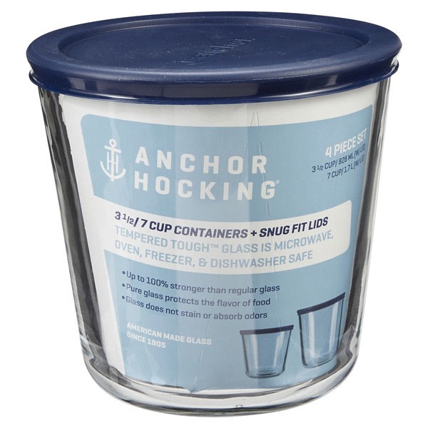 slide 18 of 29, Anchor Hocking Tall Round Glass Food Storage Containers - Clear/Navy, 2 ct