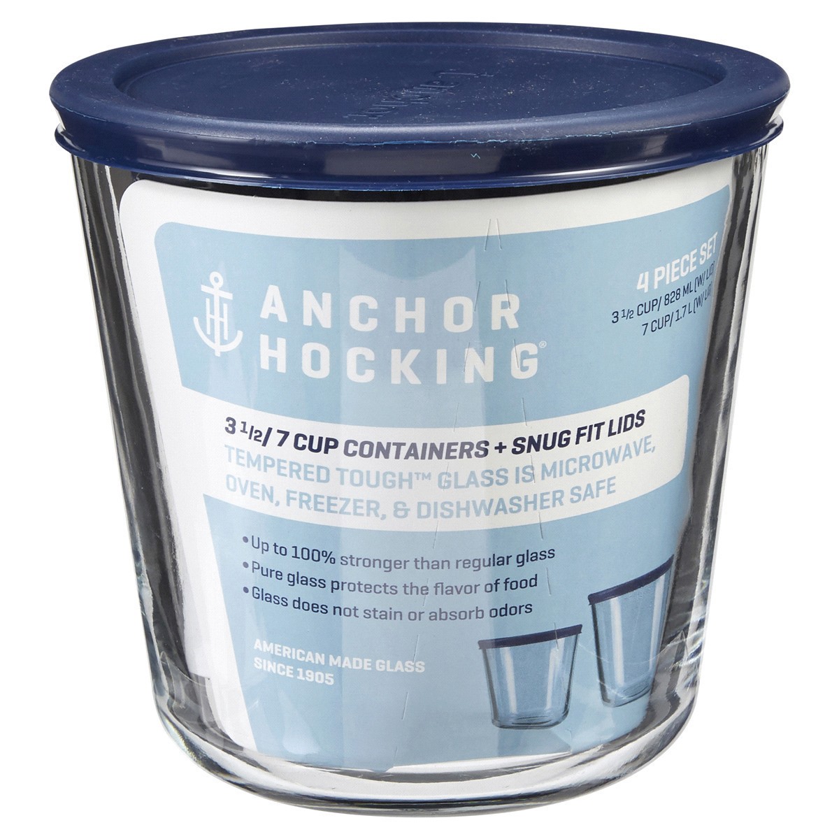 slide 1 of 29, Anchor Hocking Tall Round Glass Food Storage Containers - Clear/Navy, 2 ct