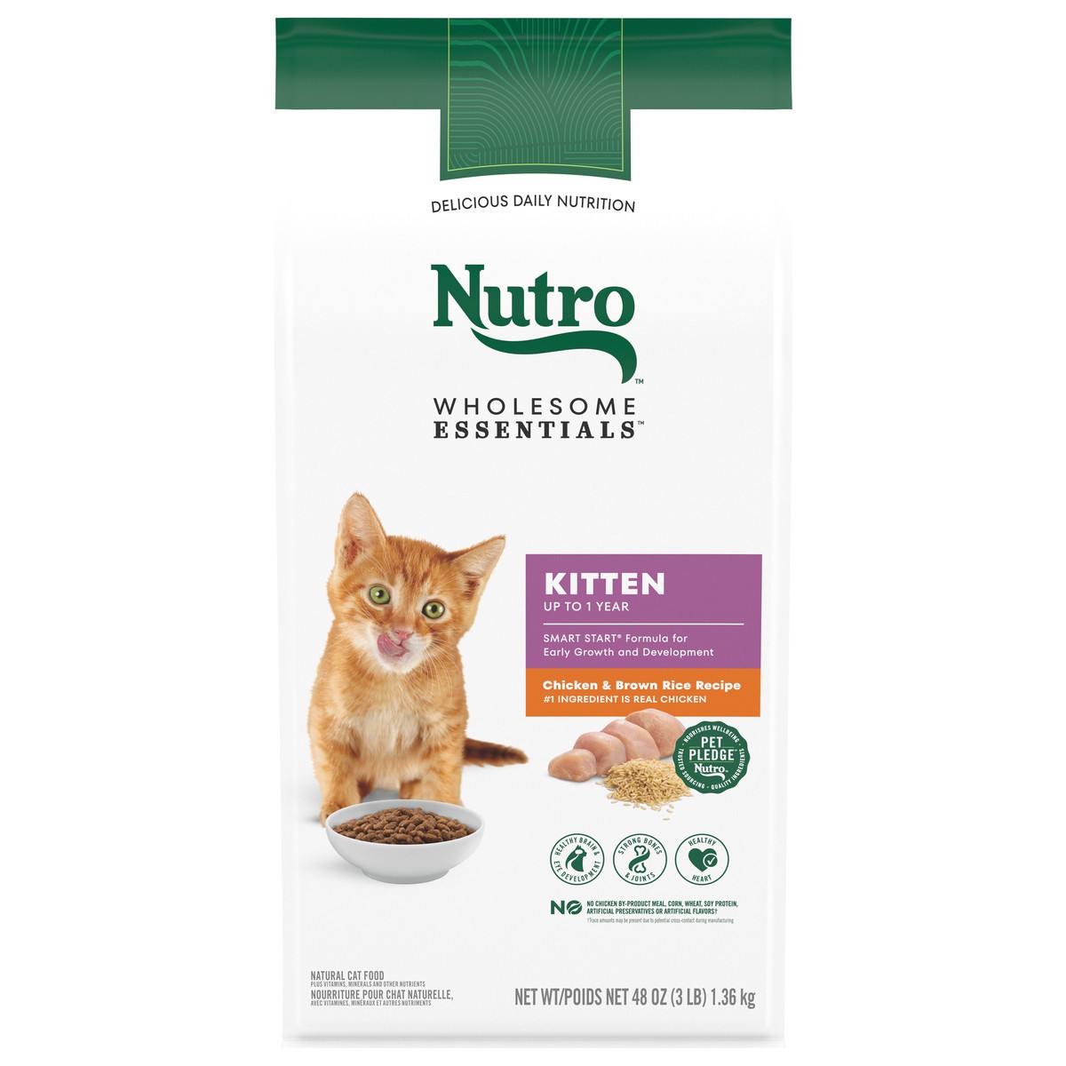 slide 1 of 5, Nutro Wholesome Essentials Natural Dry Cat Food, Kitten Chicken and Brown Rice Recipe, 48 oz