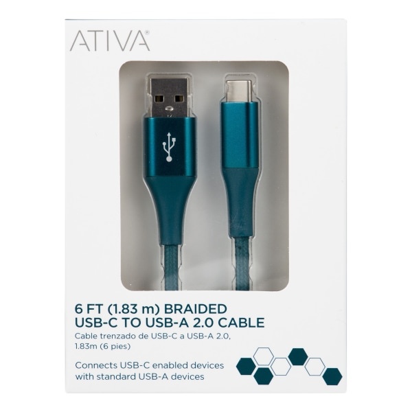 slide 1 of 1, Ativa USB Type-C To USB Type-A Cable - Emerald, 6 ft