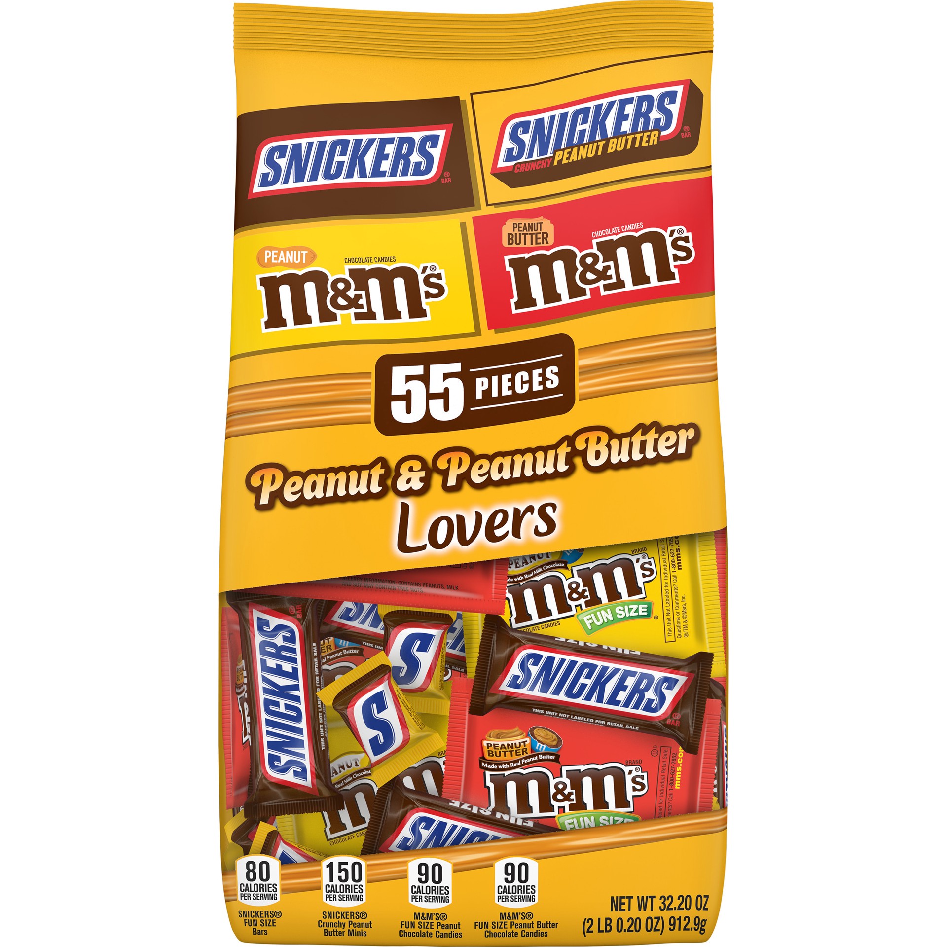 slide 1 of 8, Mixed SNICKERS Peanut Butter & Original, M&M'S Peanut Butter & Milk Chocolate Candy, 32.2oz (55ct), 32.2 oz