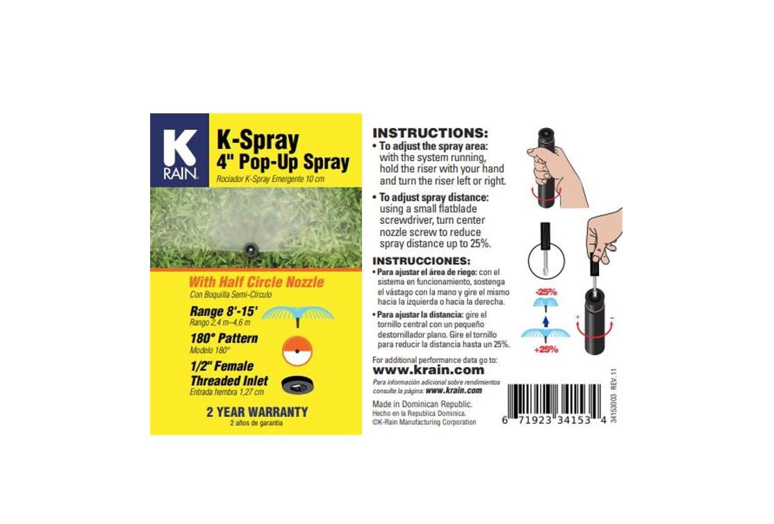 slide 3 of 4, K-Rain 8-ft - 15-ft Half-circle Spray 4-in Pop-up spray head sprinkler, 1 ct