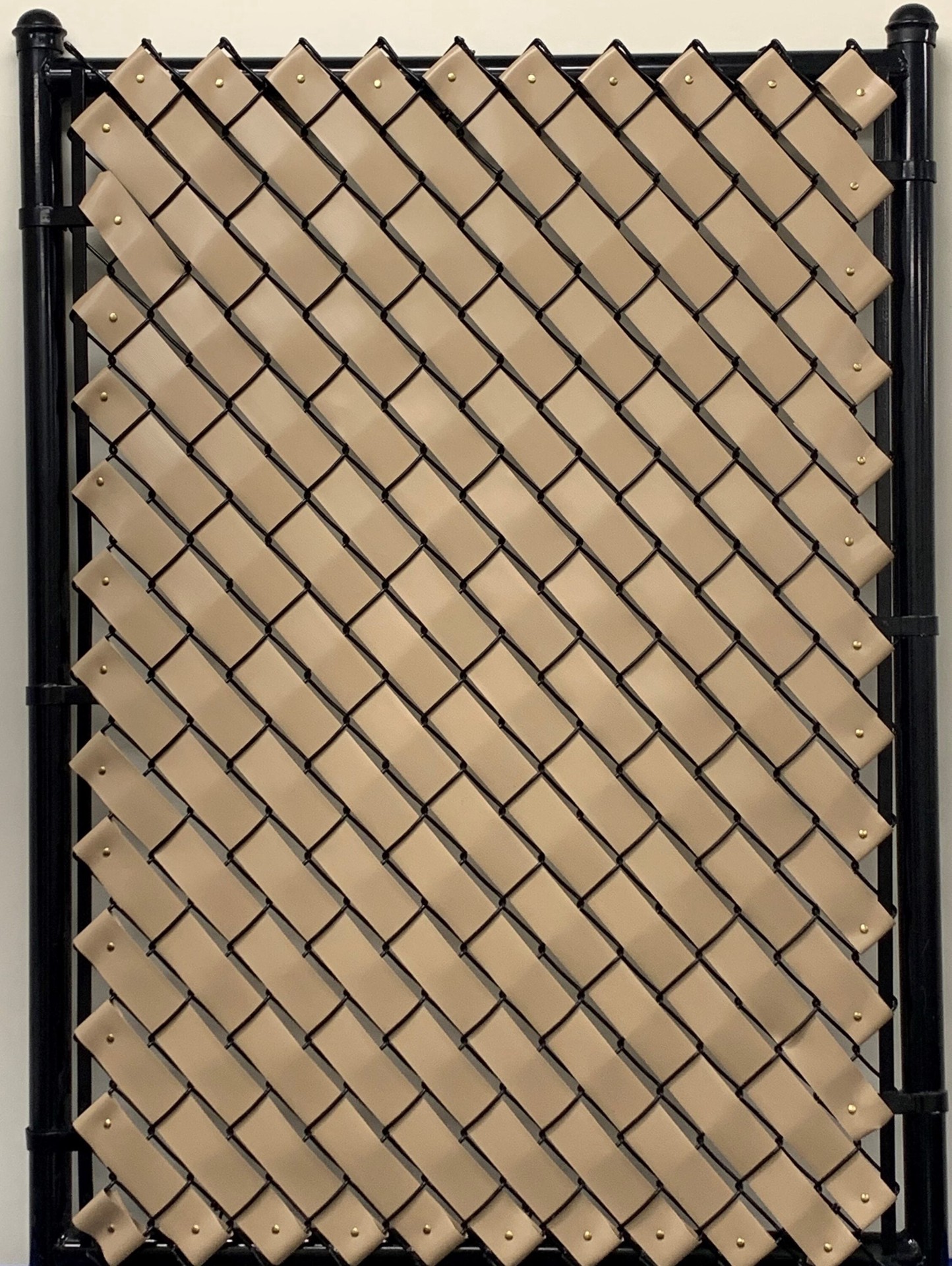 slide 6 of 6, Pexco 1-3/8-in W 9 -Gauge Beige LDPE Blank Weave Walk-thru Chain Link Fence Slat 2-in -Mesh Size 250-ft Roll Length, 1 ct