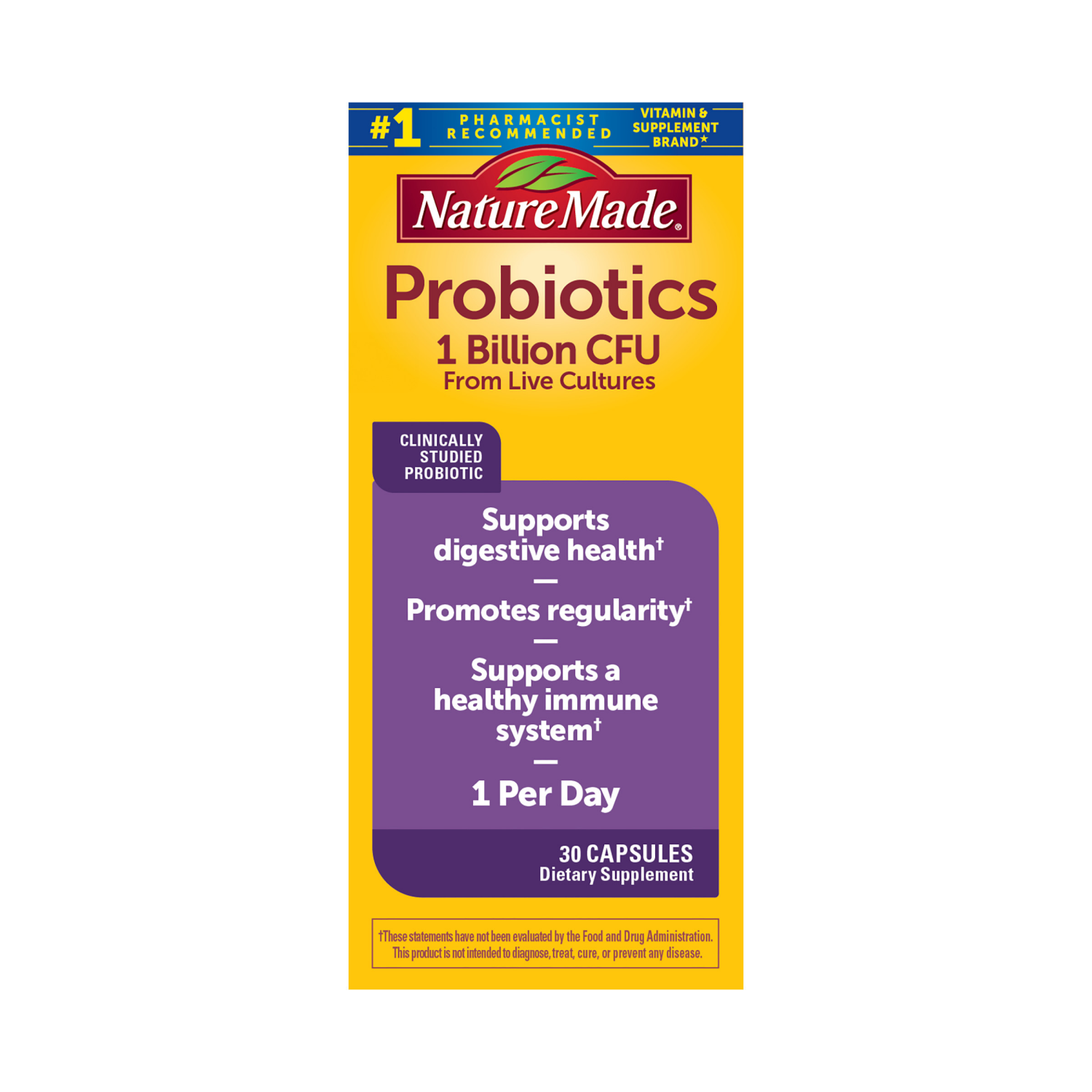 slide 2 of 5, Nature Made Probiotic Capsules 1 Billion CFU From Live Cultures, 30 Count, 30 ct
