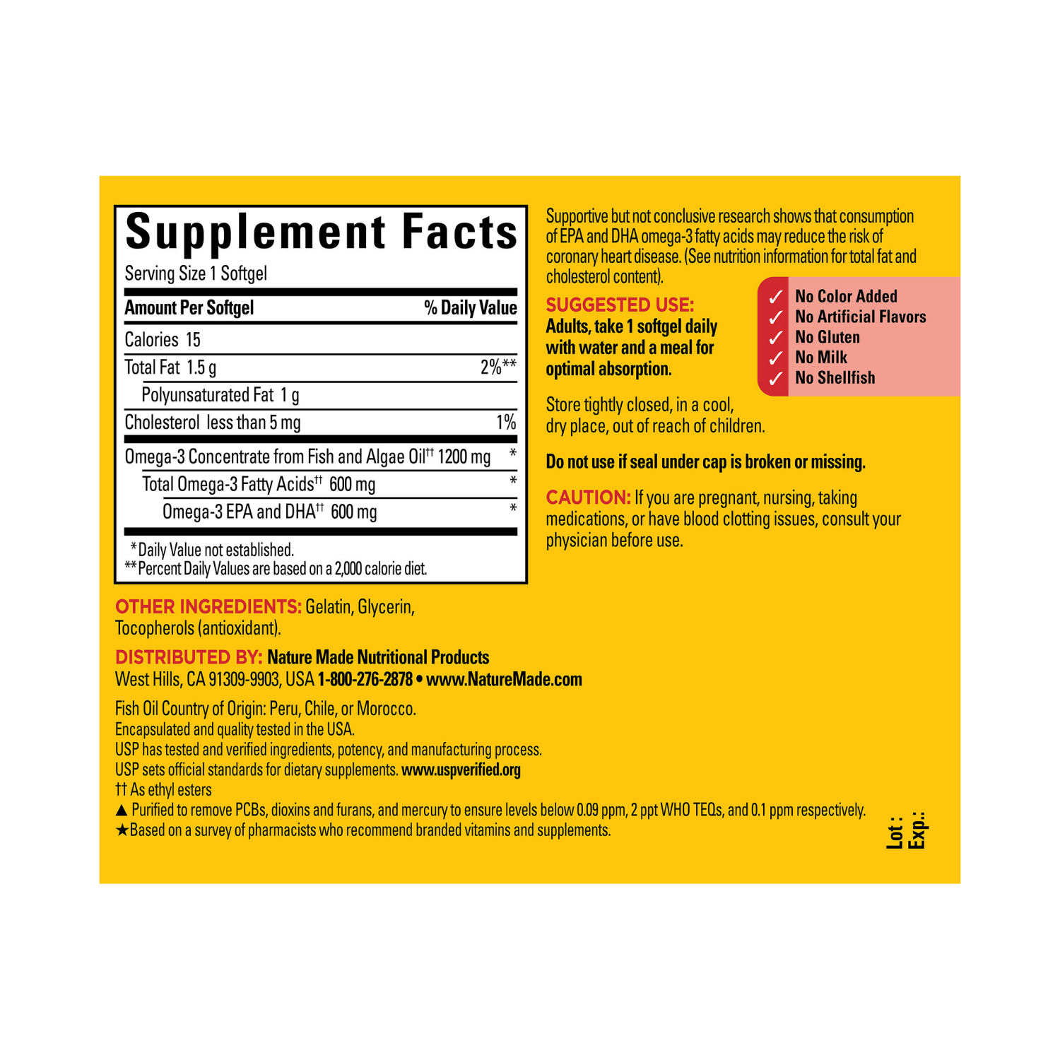 slide 2 of 8, Nature Made Omega-3 Fish Oil & Algae Oil 1200 mg Softgels, 60 Count, 60 ct