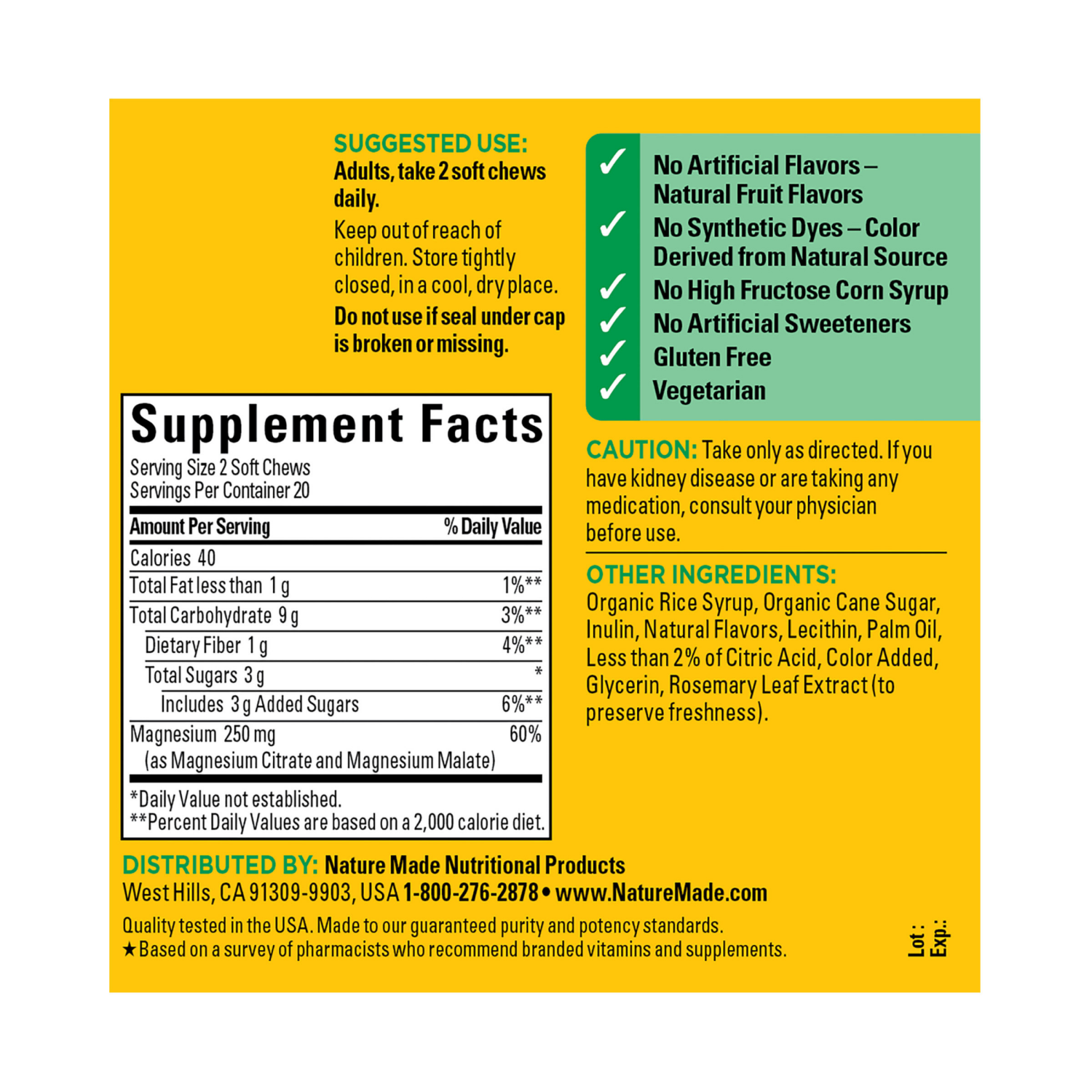 slide 2 of 8, Nature Made High Absorption Magnesium Complex Soft Chews, 40 Count, 40 ct