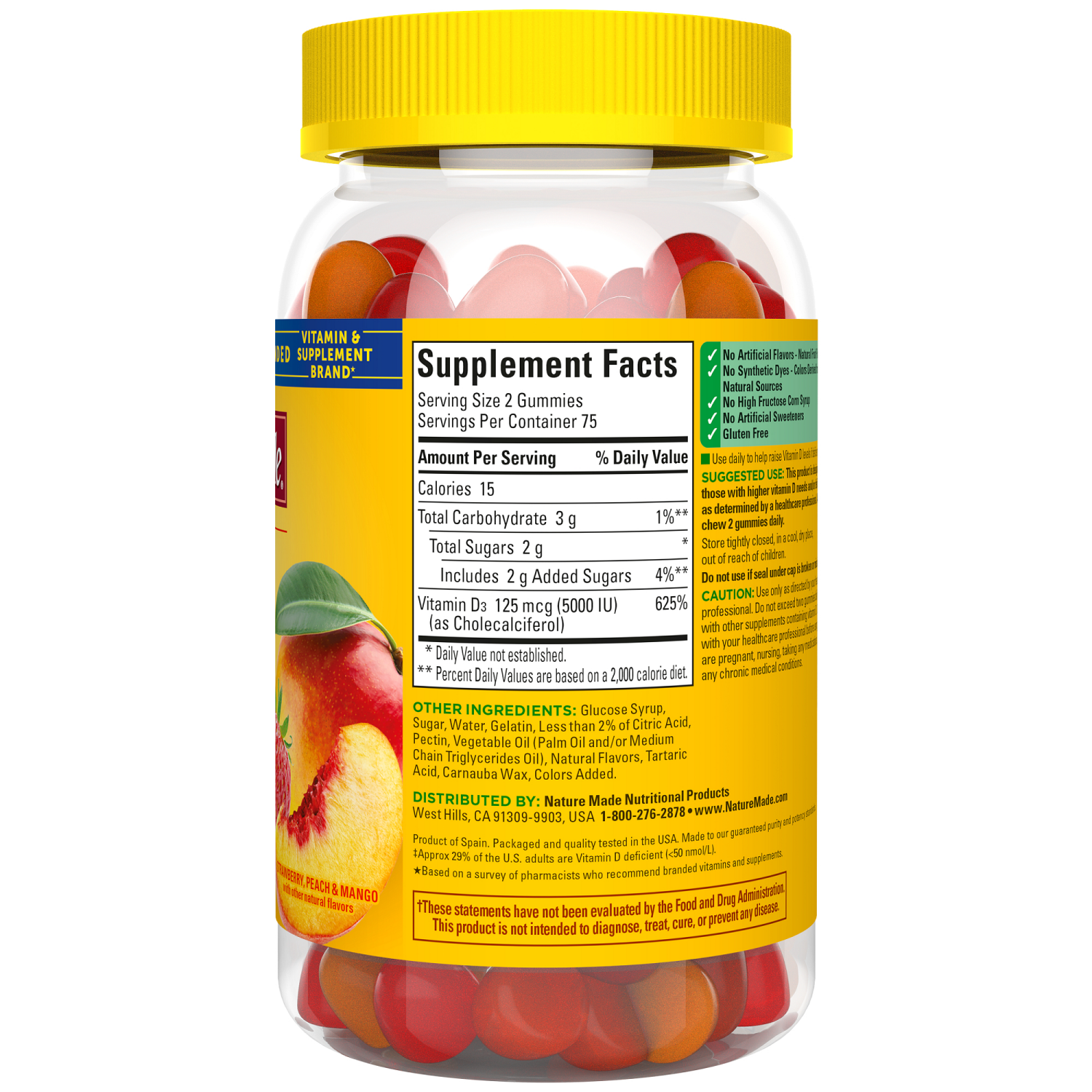 slide 2 of 5, Nature Made Extra Strength Vitamin D3 5000 IU (125 mcg) per serving Gummies, 150 Count, 150 ct