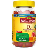 slide 10 of 29, Nature Made Extra Strength Vitamin D3 5000 IU (125 mcg) per serving, Dietary Supplement for Bone, Teeth, Muscle and Immune Health Support, 150 Gummies, 75 Day Supply, 150 ct