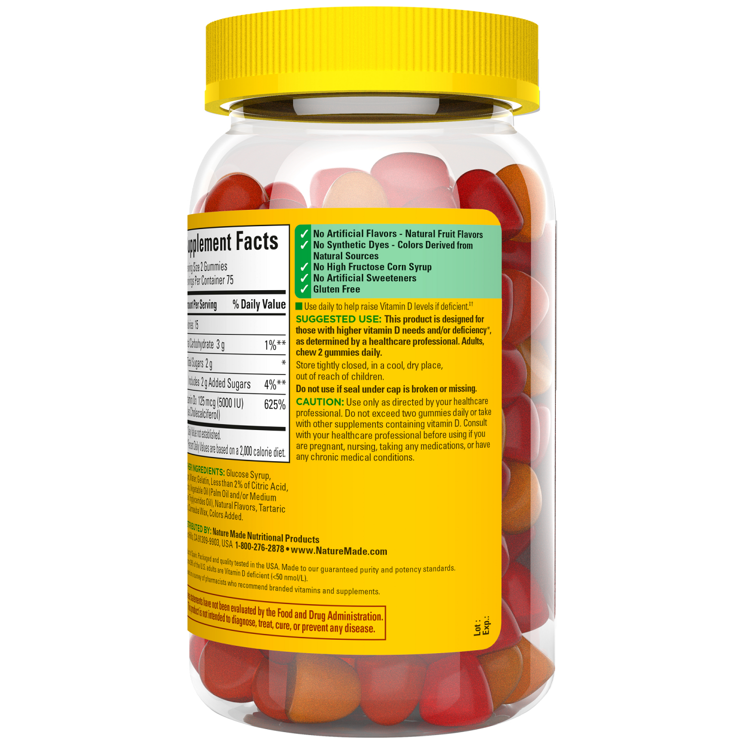 slide 3 of 5, Nature Made Extra Strength Vitamin D3 5000 IU (125 mcg) per serving Gummies, 150 Count, 150 ct