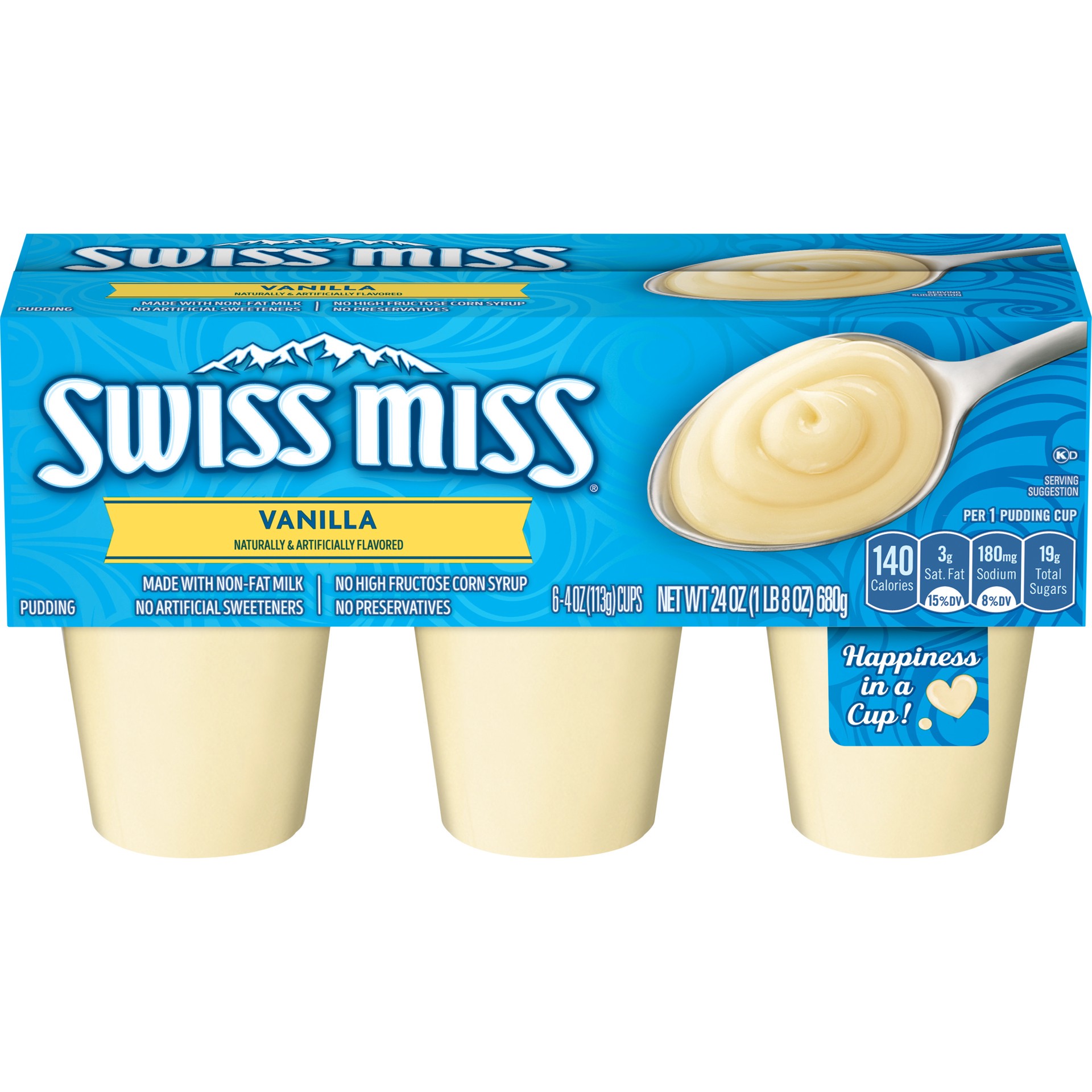 slide 1 of 5, Swiss Miss Vanilla Pudding 6 - 4 oz Cups, 6 ct