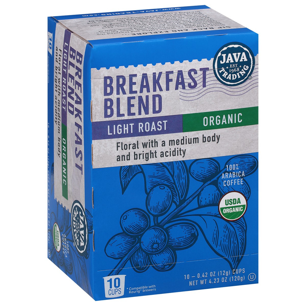slide 2 of 14, Java Trading Cups Light Roast 100% Arabica Organic Breakfast Blend Coffee 10 - 0.42 oz Cups, 10 ct