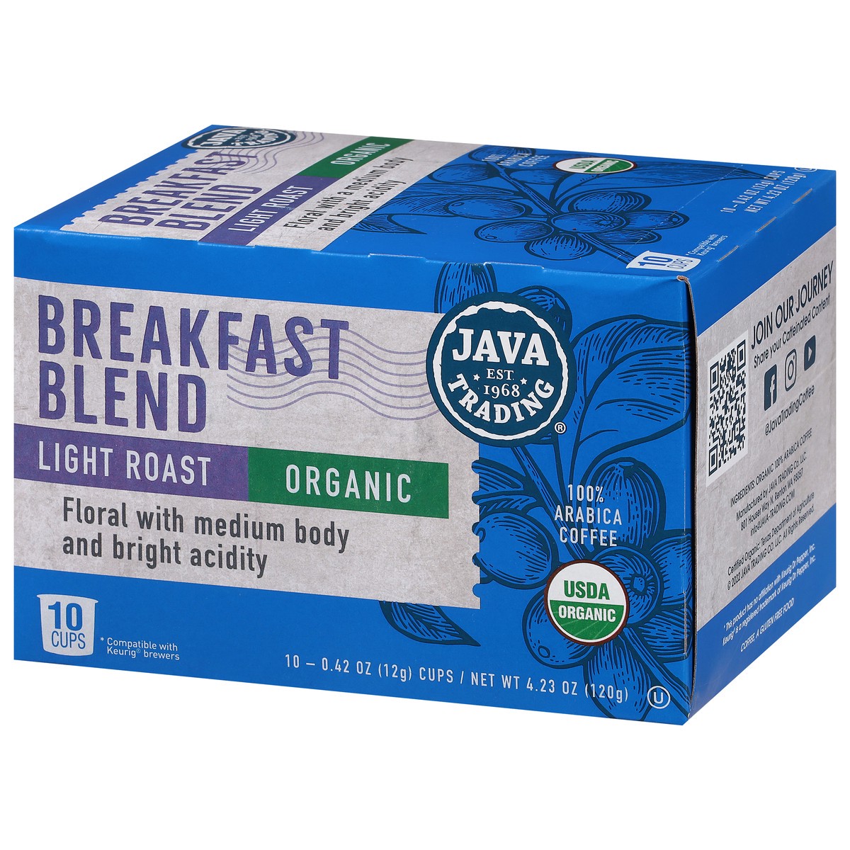 slide 12 of 14, Java Trading Cups Light Roast 100% Arabica Organic Breakfast Blend Coffee 10 - 0.42 oz Cups, 10 ct