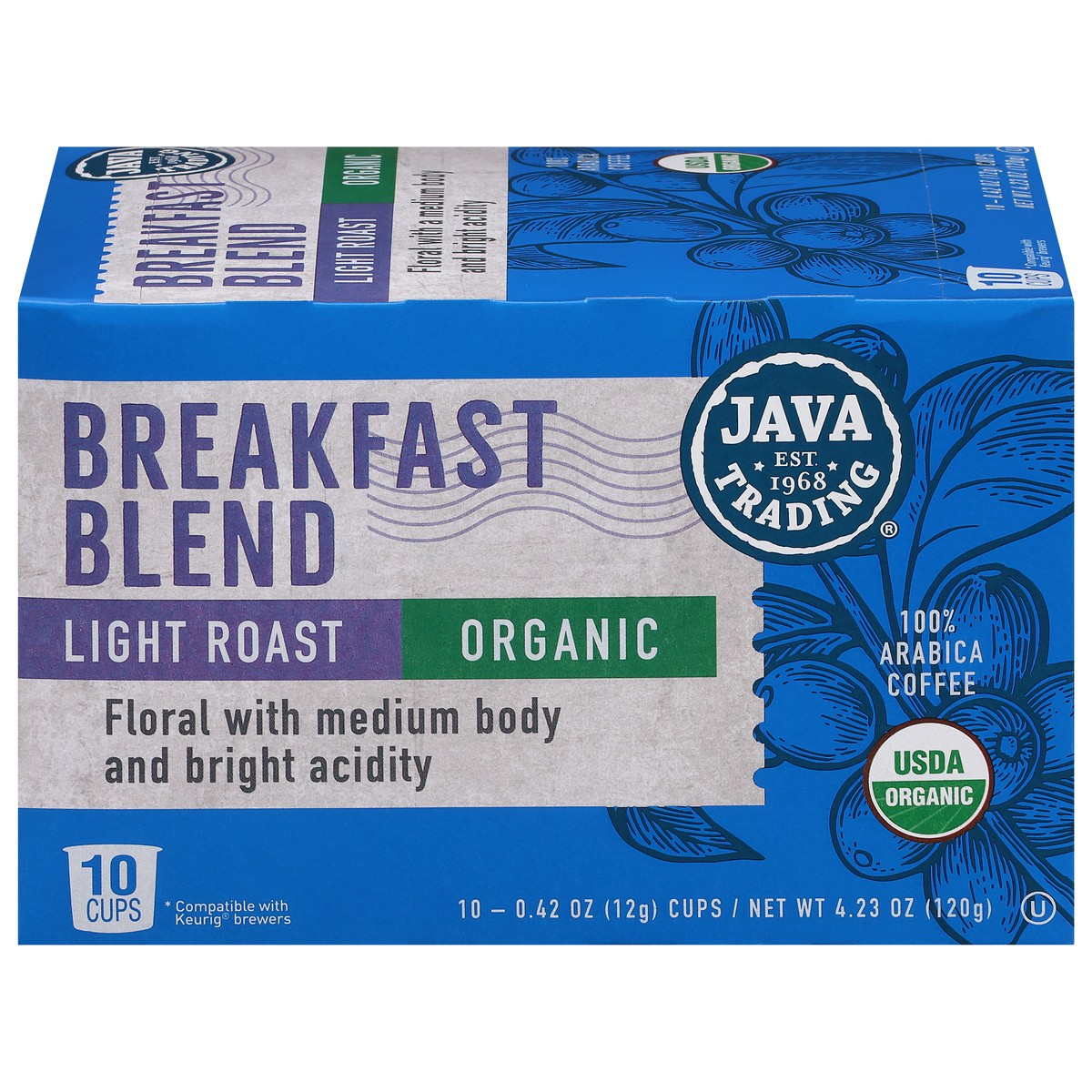 slide 13 of 14, Java Trading Cups Light Roast 100% Arabica Organic Breakfast Blend Coffee 10 - 0.42 oz Cups, 10 ct