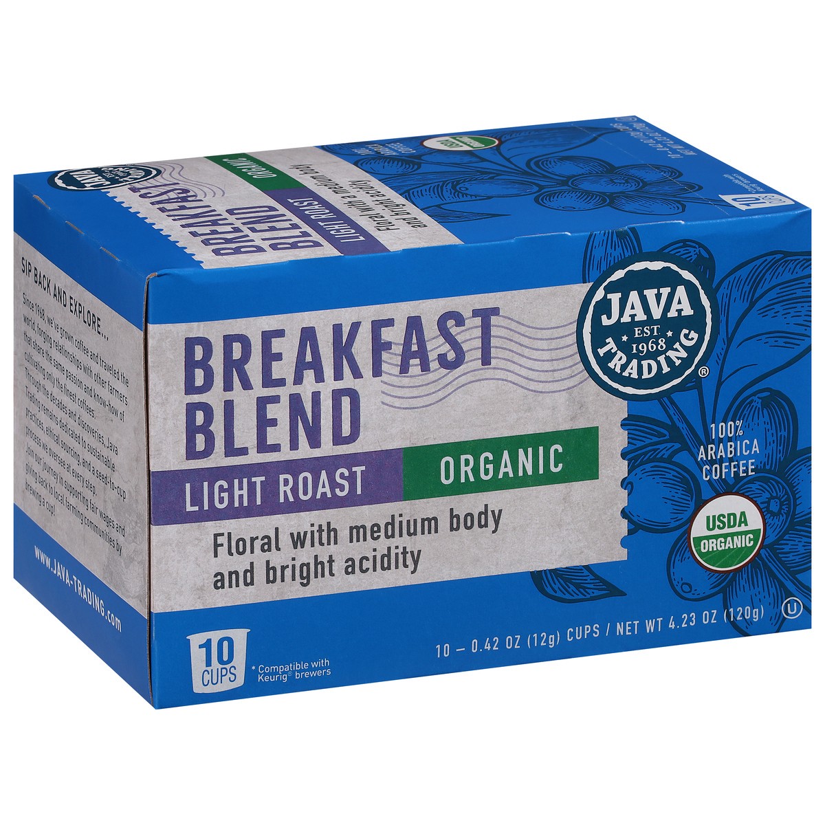 slide 14 of 14, Java Trading Cups Light Roast 100% Arabica Organic Breakfast Blend Coffee 10 - 0.42 oz Cups, 10 ct
