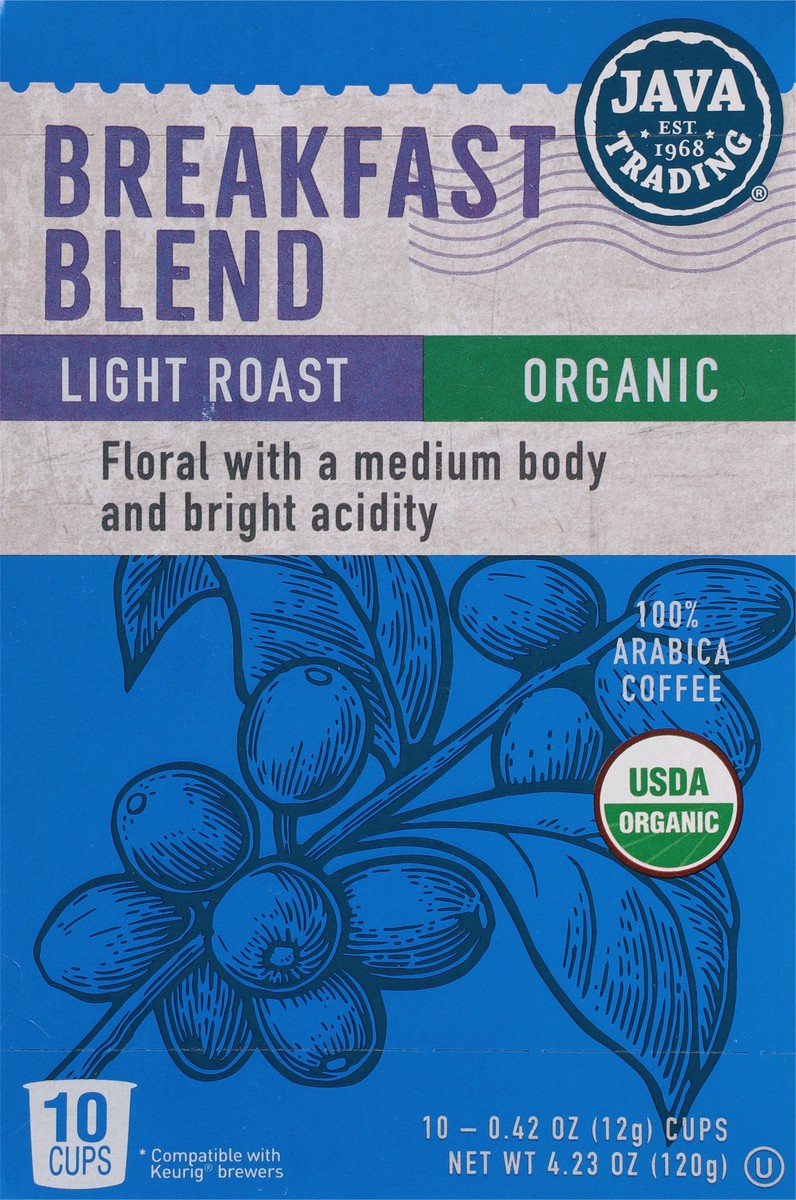 slide 10 of 14, Java Trading Cups Light Roast 100% Arabica Organic Breakfast Blend Coffee 10 - 0.42 oz Cups, 10 ct