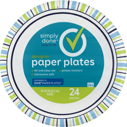 slide 1 of 8, Simply Done Paper Plates, Designer, 10-1/16 Inch, 24 ct