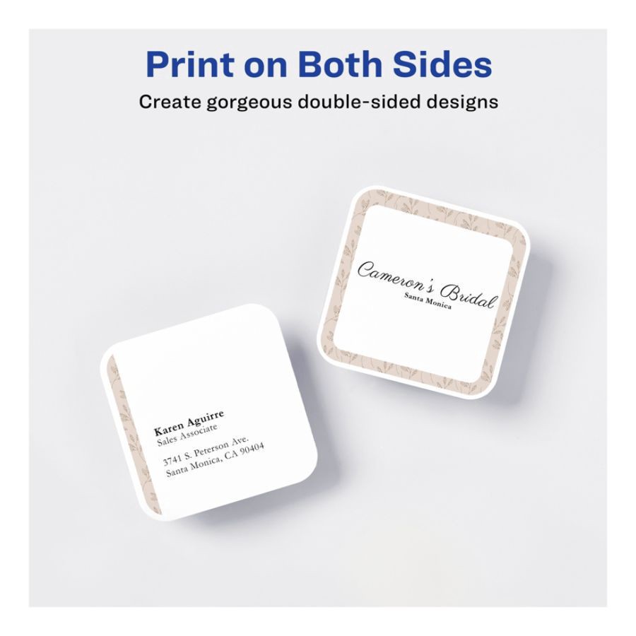 slide 2 of 6, Avery Laser Square Cards With Rounded Edges, 2 1/2" X 2 1/2", White, Pack Of 180, 180 ct