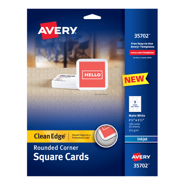 slide 1 of 6, Avery Laser Square Cards With Rounded Edges, 2 1/2" X 2 1/2", White, Pack Of 180, 180 ct