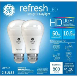 GE 10.5 W Daylight LED A19 HD Light Bulbs 2 ea