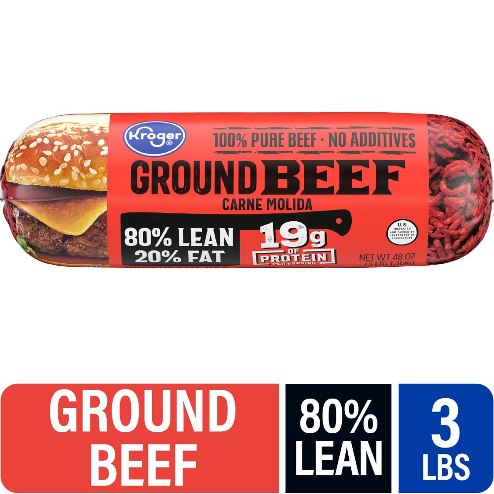 slide 1 of 2, Kroger 80% Lean Ground Beef, 3 lb