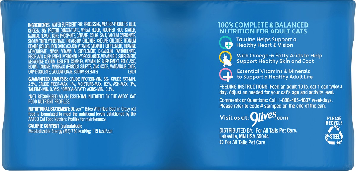 slide 8 of 15, 9 Lives Bites Beef In Gravy Cat Food - 4 Count, 4 ct