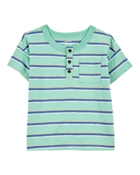 Carters Toddler Striped Cotton Blend Short-Sleeve Henley - Green Green/Blue 2T