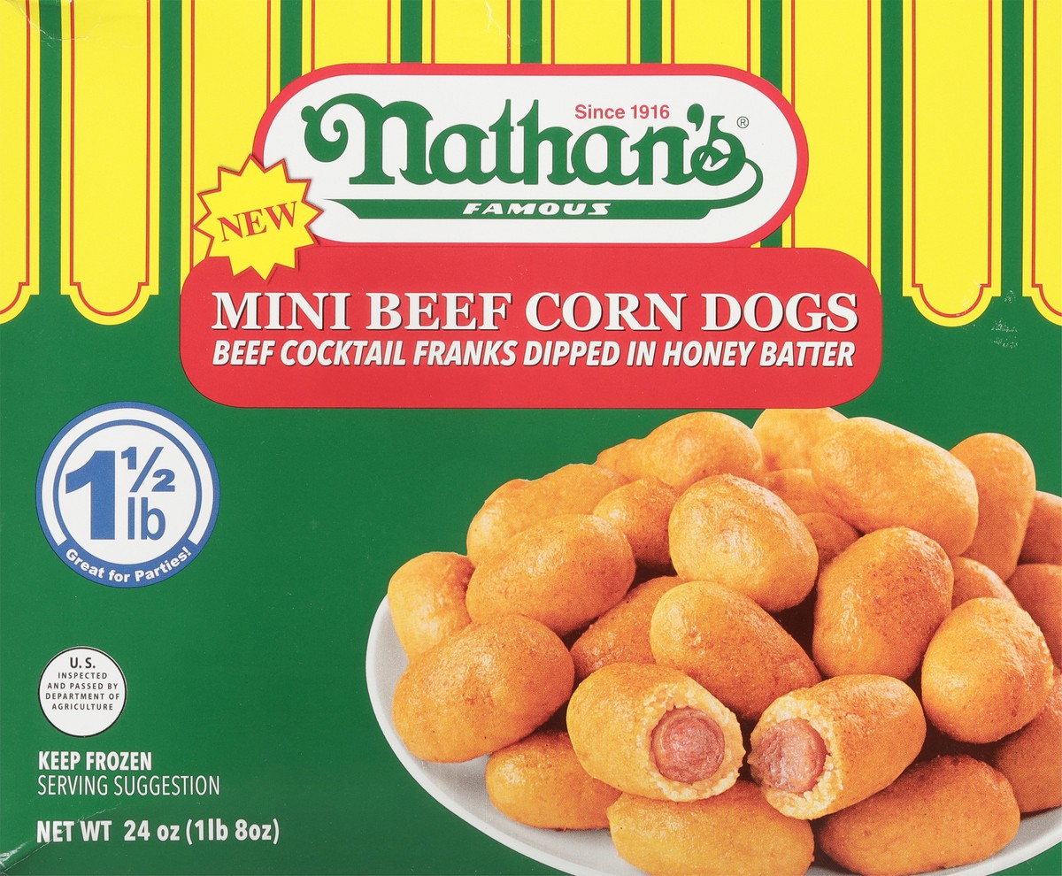 slide 5 of 13, Nathan's Famous Mini Beef Corn Dogs 24 oz, 24 oz