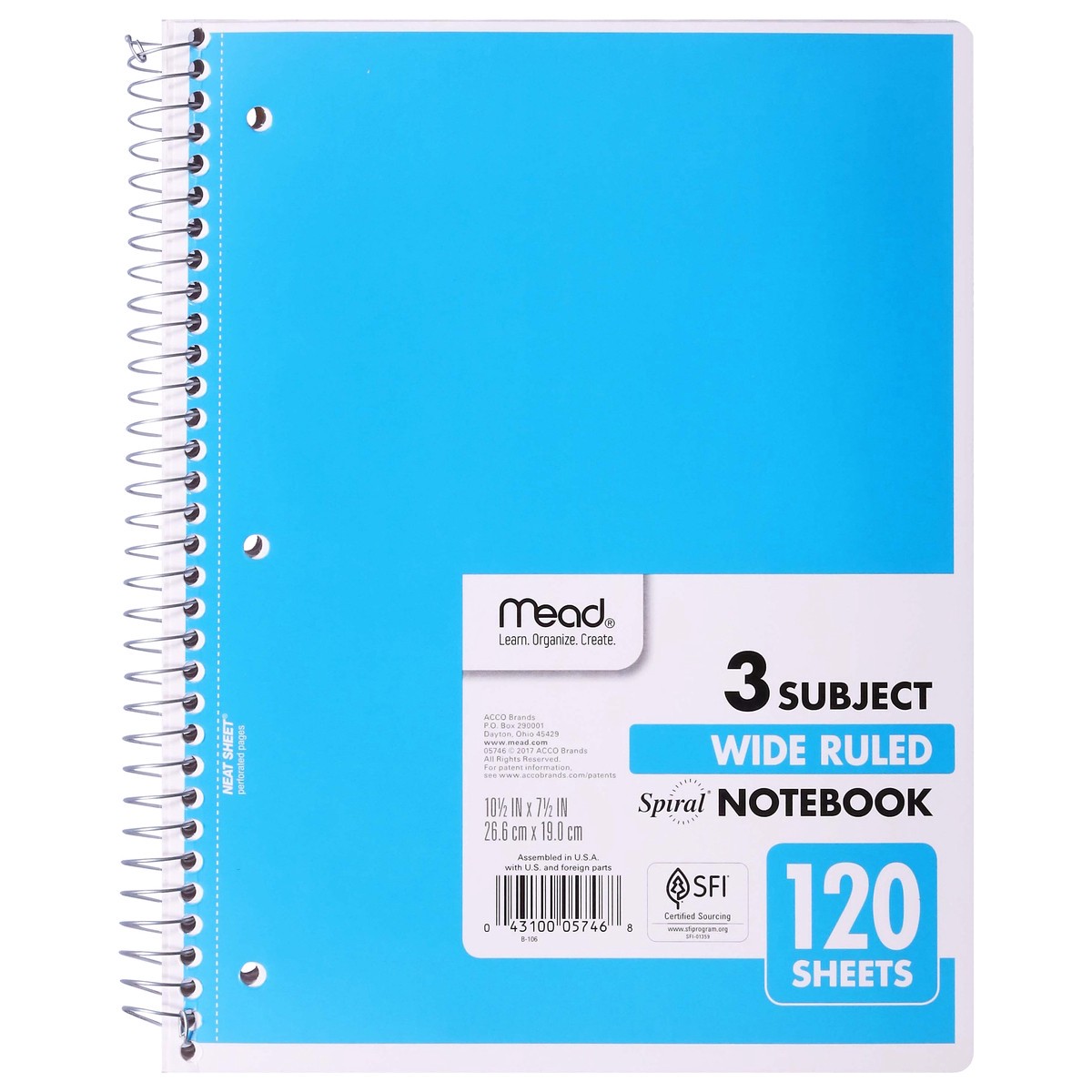 slide 1 of 9, Mead 3 Subject Wide Ruled Spiral Notebook Packed, Unspecified 120 ea, 120 ct