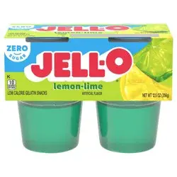 Jell-O Lemon-Lime Artificially Flavored Zero Sugar Ready-to-Eat Gelatin Snack Cups, 4 ct Cups