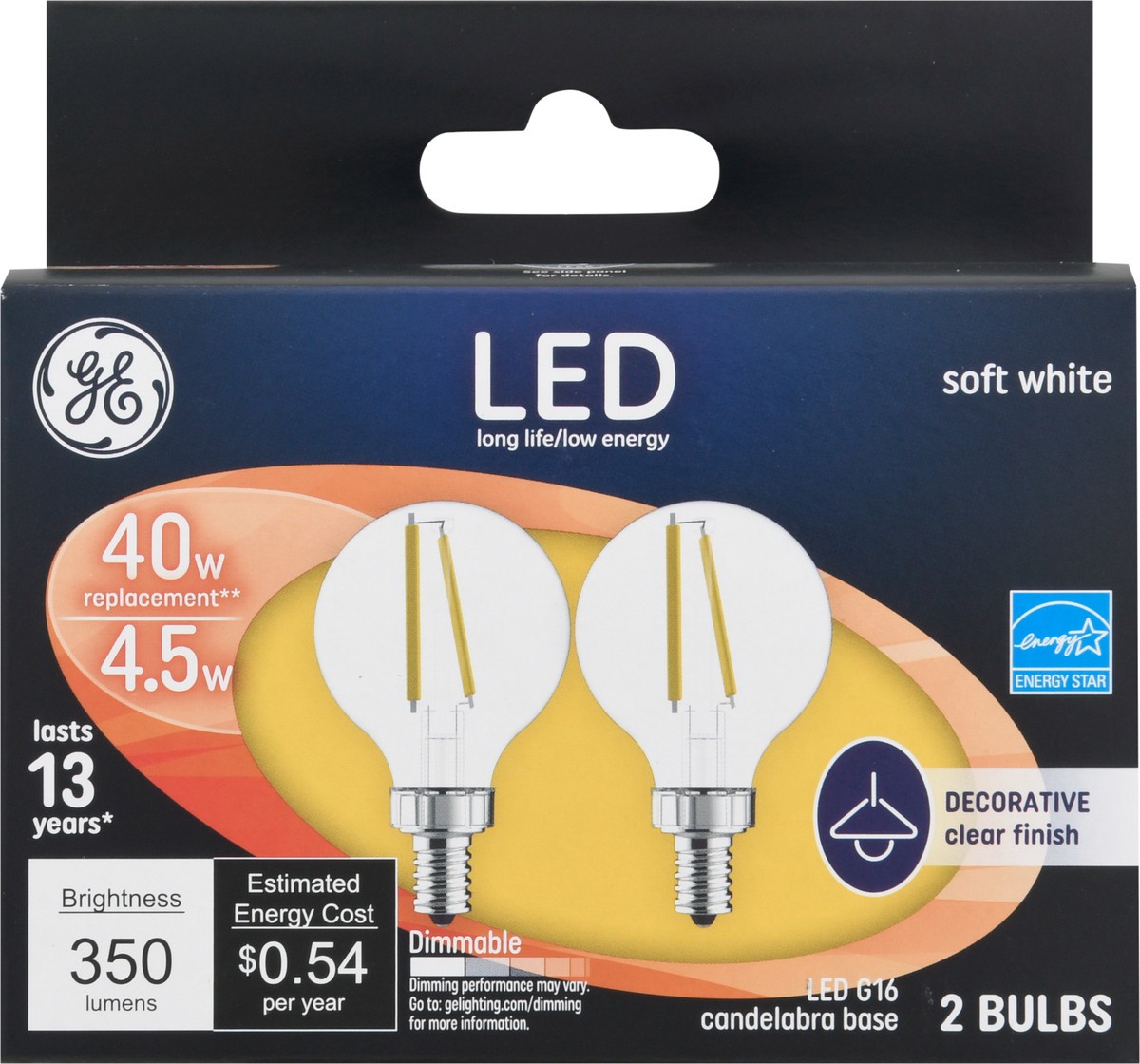 slide 12 of 12, GE 4.5 Watts Soft White Decorative LED Light Bulbs 2 Pack, 2 ct