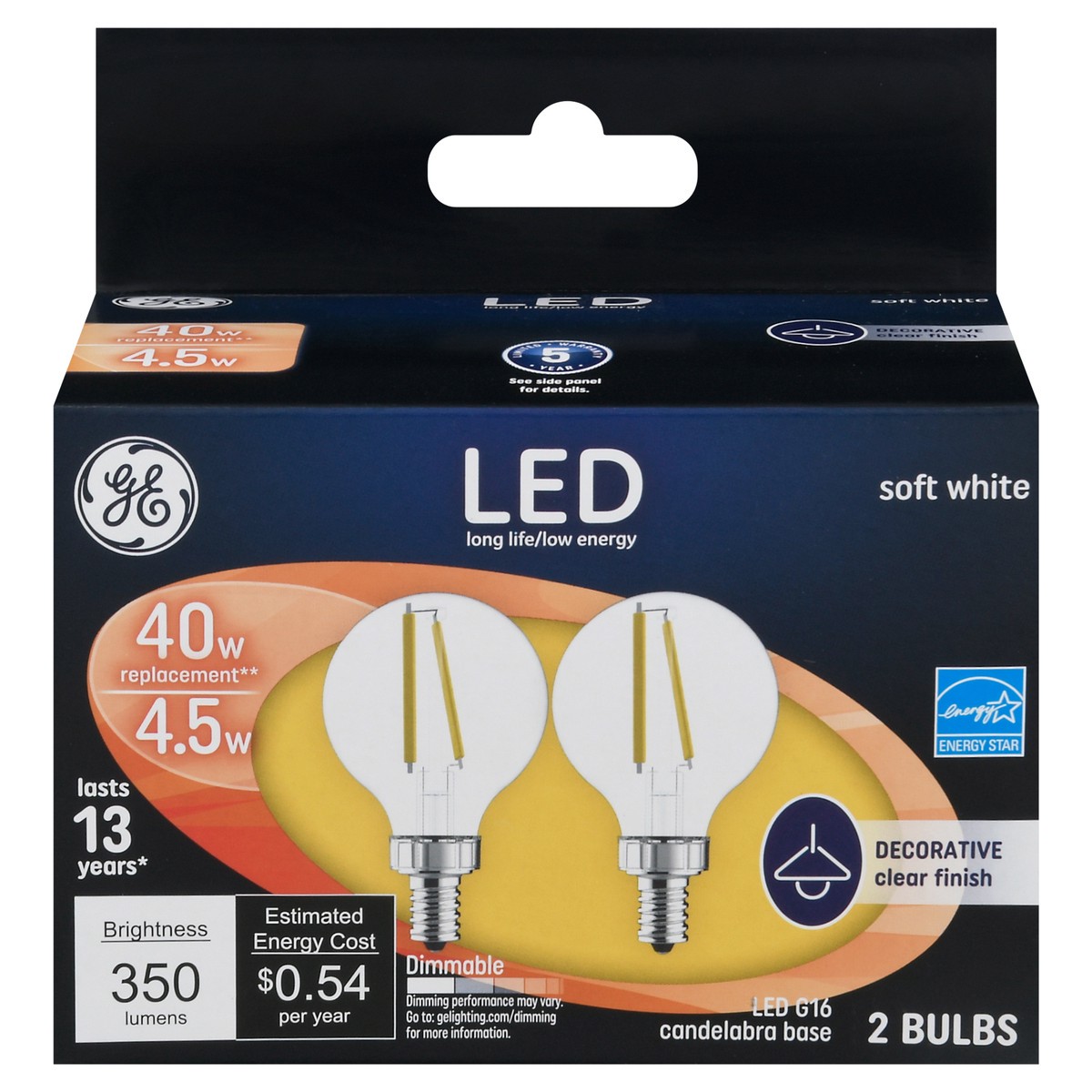 slide 1 of 12, GE 4.5 Watts Soft White Decorative LED Light Bulbs 2 Pack, 2 ct