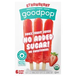 GoodPop Strawberry Ice Pops, Organic, No Added Sugar Fruit Bars, 6 Ct