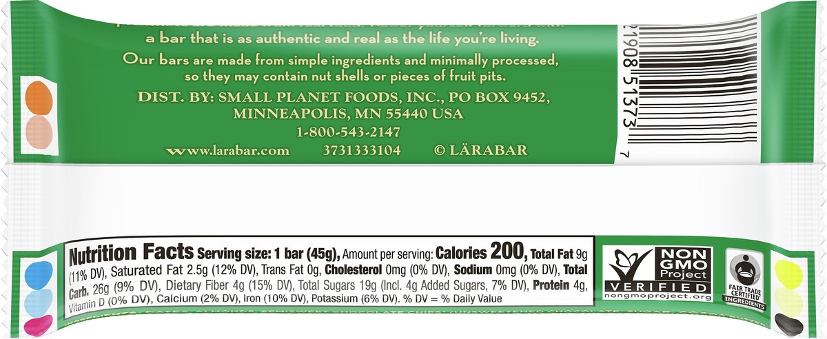 slide 5 of 9, LÄRABAR(tm) Mint Chip Brownie Fruit & Nut Bars, 1.6 oz