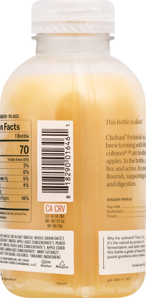 slide 5 of 9, Chobani Peach Probiotic Plant Based Drink, 14 fl oz