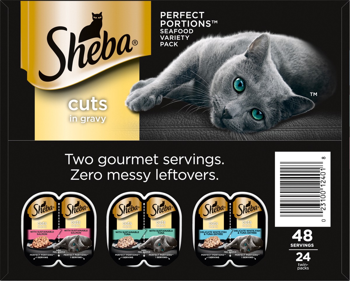 slide 14 of 14, Sheba Perfect Portions Cuts in Gravy Assorted Cat Food Seafood Variety Pack 48 - 37.5 g Packs, 48 ct