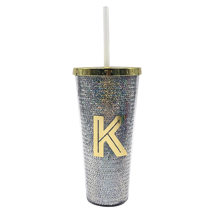 slide 1 of 1, Modern Expressions Sequin Monogram Tumbler Silver K, 1 ct