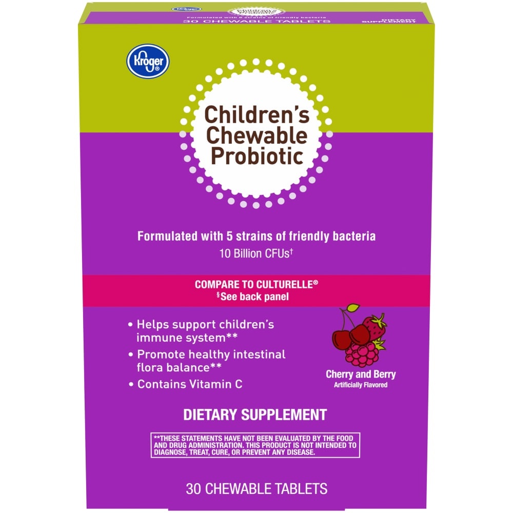 slide 1 of 1, Kroger Cherry And Berry Childrens Chewable Probiotic Tablets, 30 ct