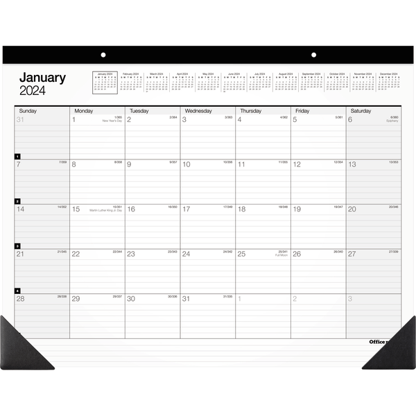 slide 1 of 1, Office Depot Brand Monthly Desk Pad Calendar, 21-3/4'' X 17'', White, January To December 2024, Sp24D00, 1 ct