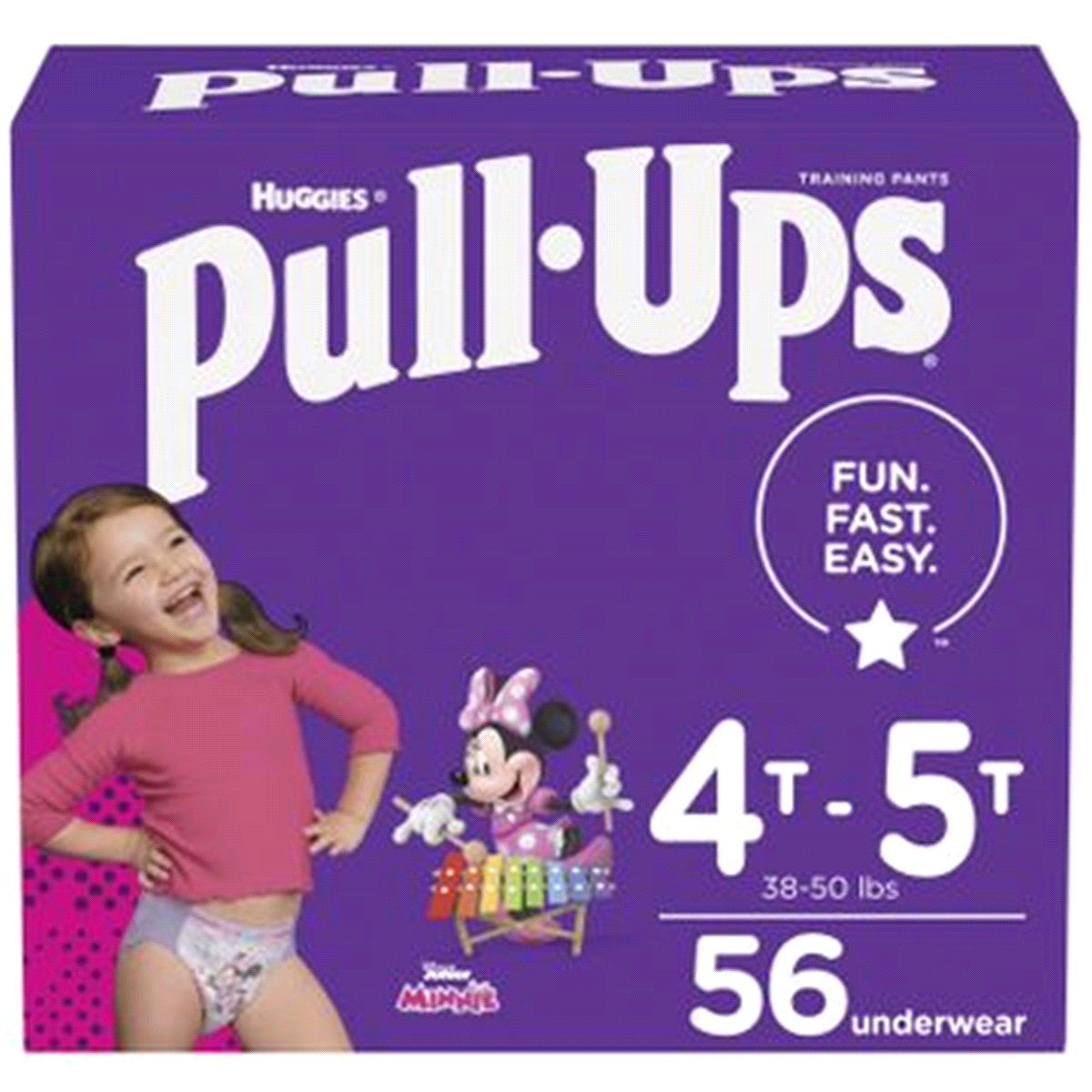 slide 1 of 1, Pull-Ups Girls' Potty Training Pants, 4T-5T (38-50 lbs), 56 Count, 56 ct