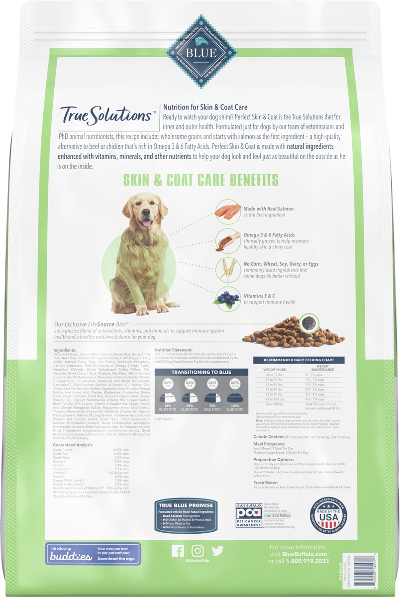 slide 5 of 8, Blue Buffalo True Solutions Perfect Skin & Coat Natural Adult Dry Dog Food, Salmon 20-lb, 20 lb