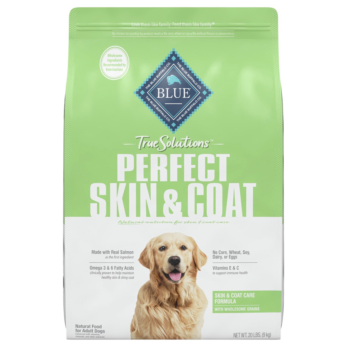 slide 1 of 8, Blue Buffalo True Solutions Perfect Skin & Coat Natural Adult Dry Dog Food, Salmon 20-lb, 20 lb